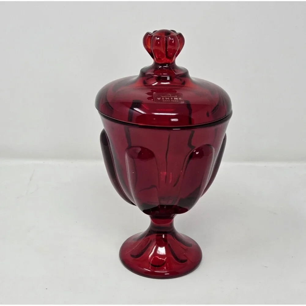 VTG VIKING Ruby Red Epic 6‎ Petal Compote Pedestal Candy Jar MCM 1950s-60s 8.5